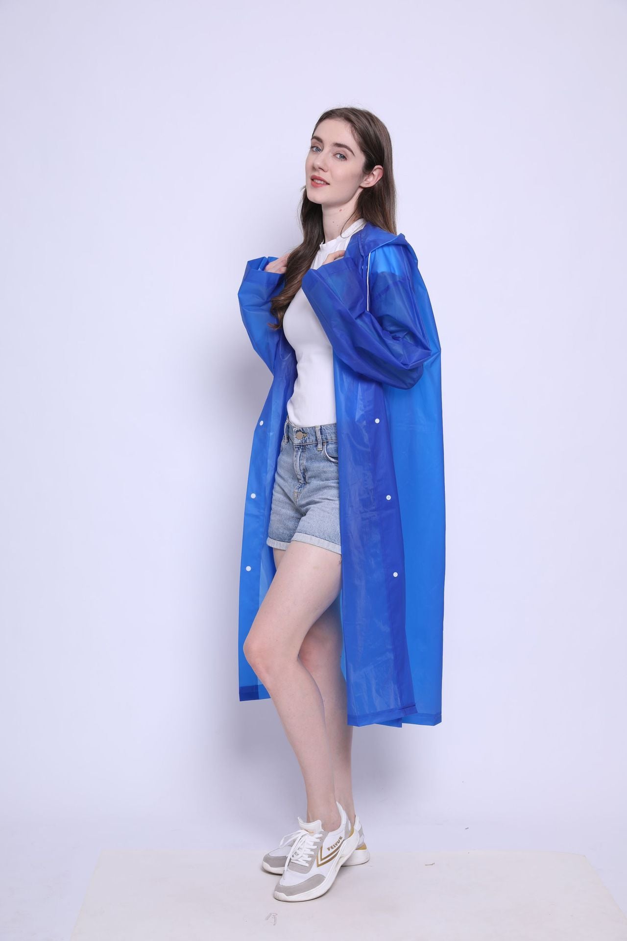 1pc Breathable Hooded Button-Down Raincoat