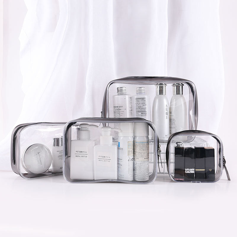 4pcs Set Clear Toiletry Bags with Black Zippers