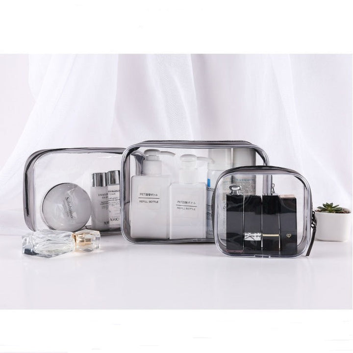 3pcs Set Clear Toiletry Bags with Black Zippers