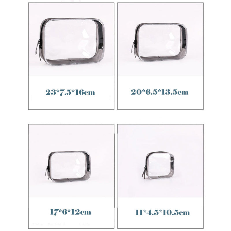 4pcs Set Clear Toiletry Bags with Black Zippers