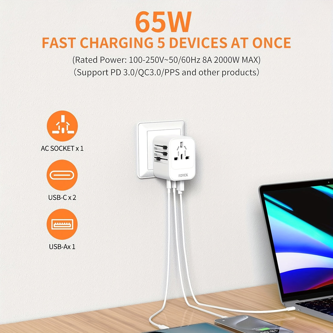 65W Universal Travel Adapter