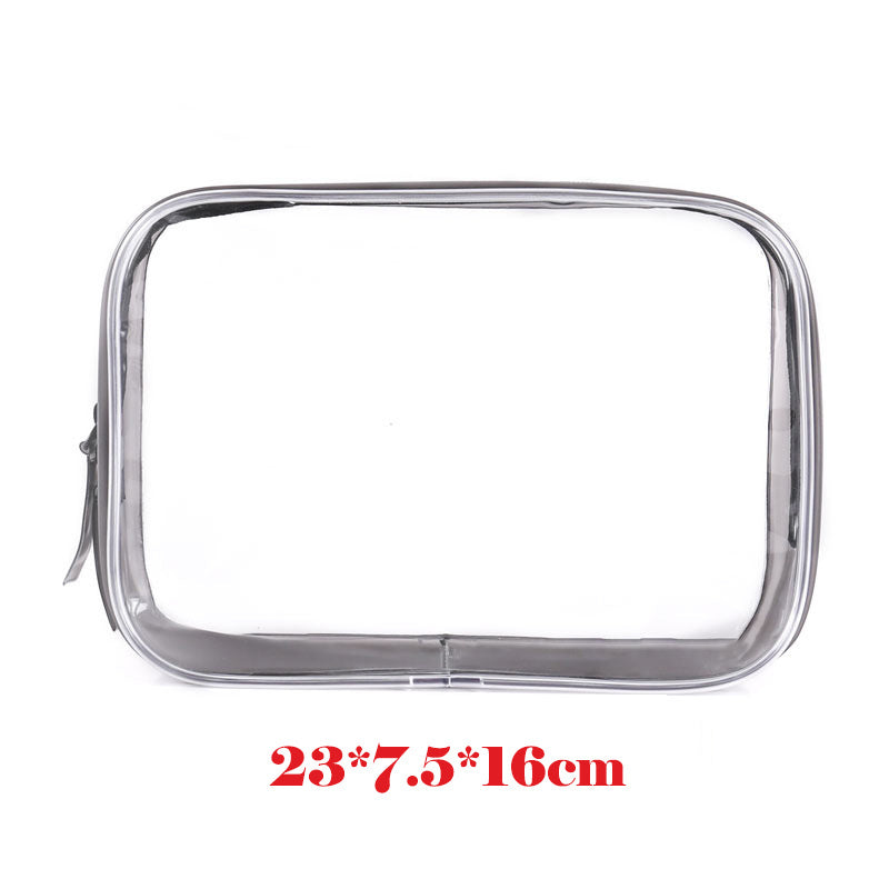 3pcs Set Clear Toiletry Bags with Black Zippers