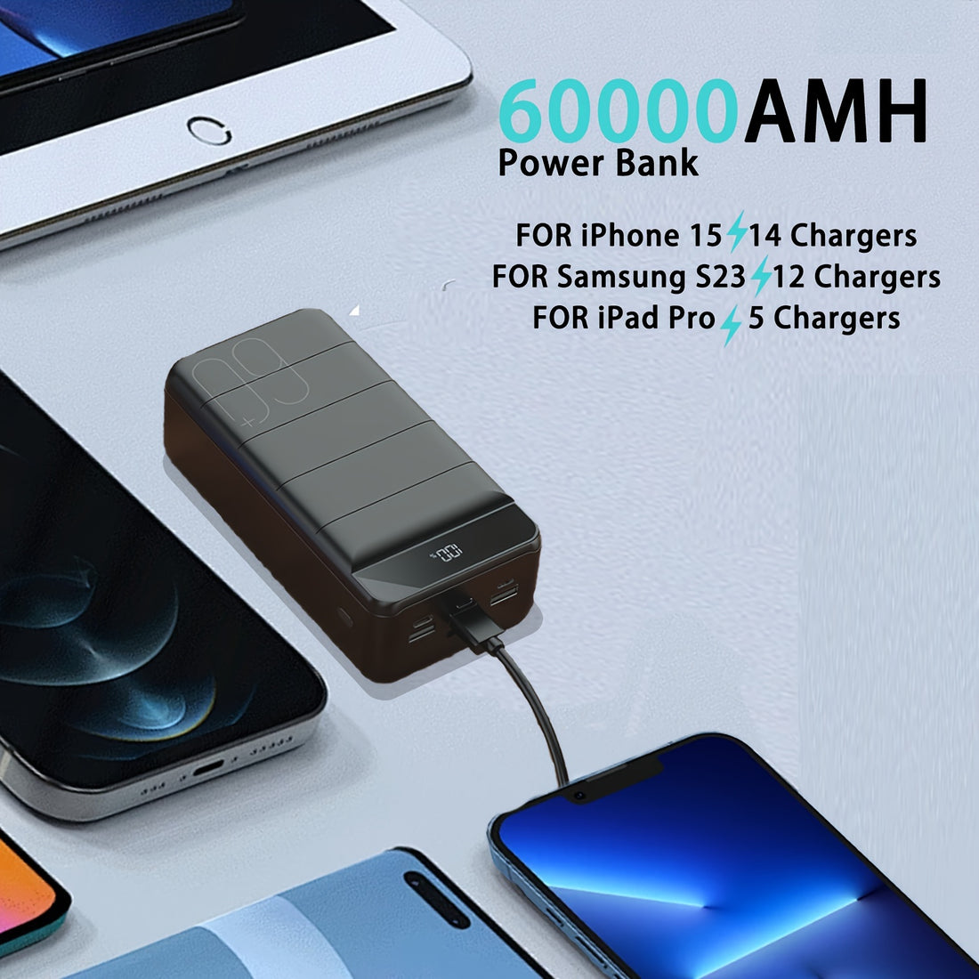 60000mAh - 22.5W Fast Charge Power Bank Quick Charging Portable Charger