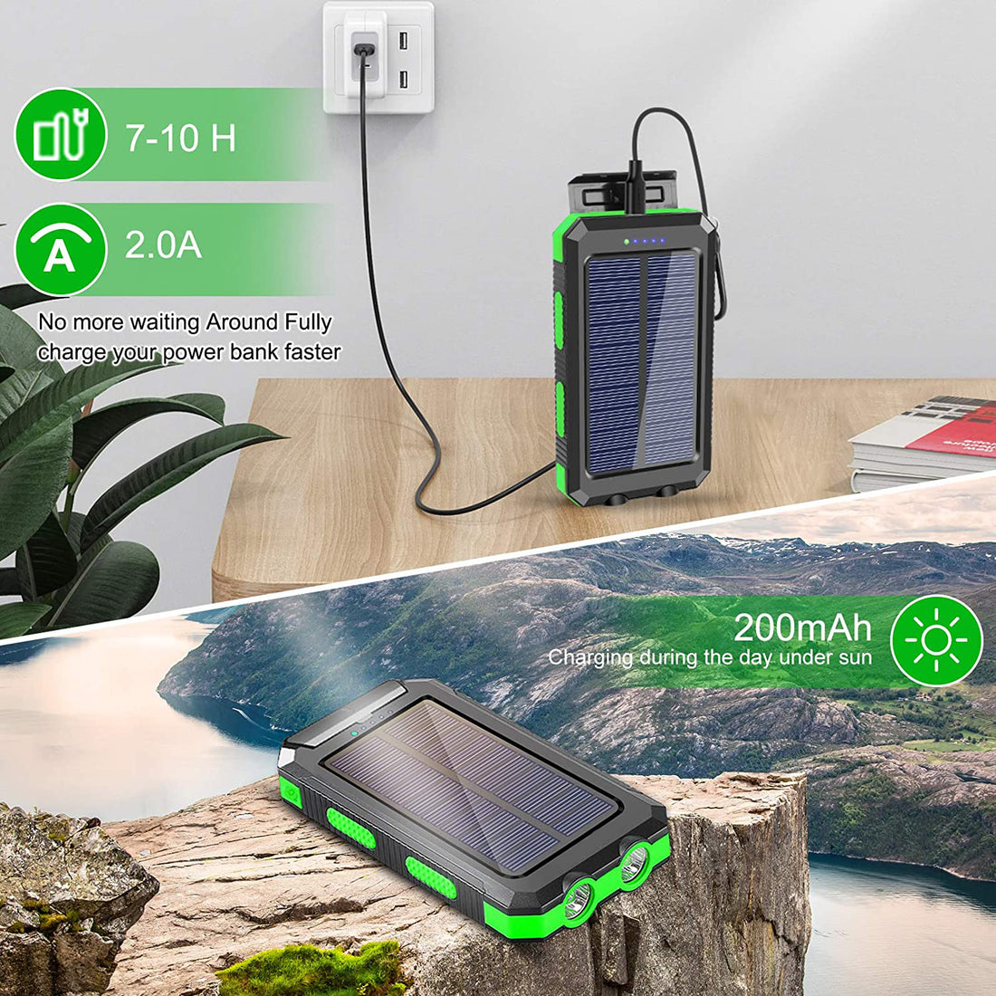 10000mAh USB Portable Charger Solar Power Bank