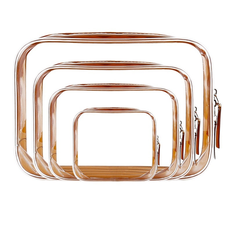 3pcs Set Clear Toiletry Bags with Black Zippers
