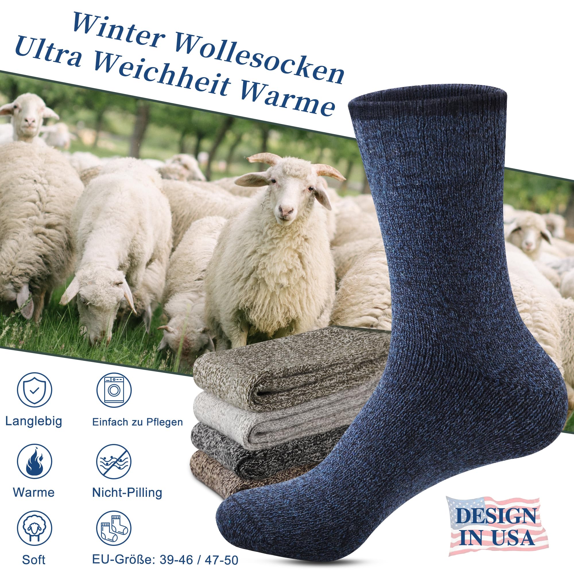 Annsuki 5 Pack Mens Merino Wool Socks for Winter