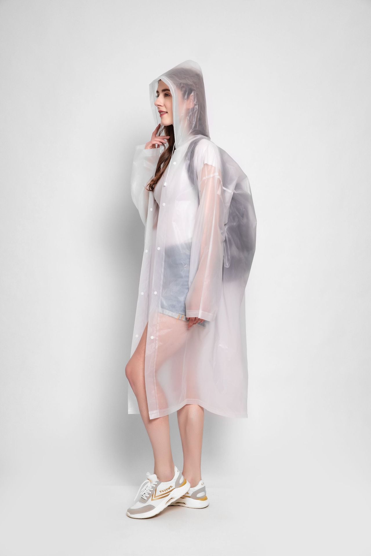 1pc Breathable Hooded Button-Down Raincoat