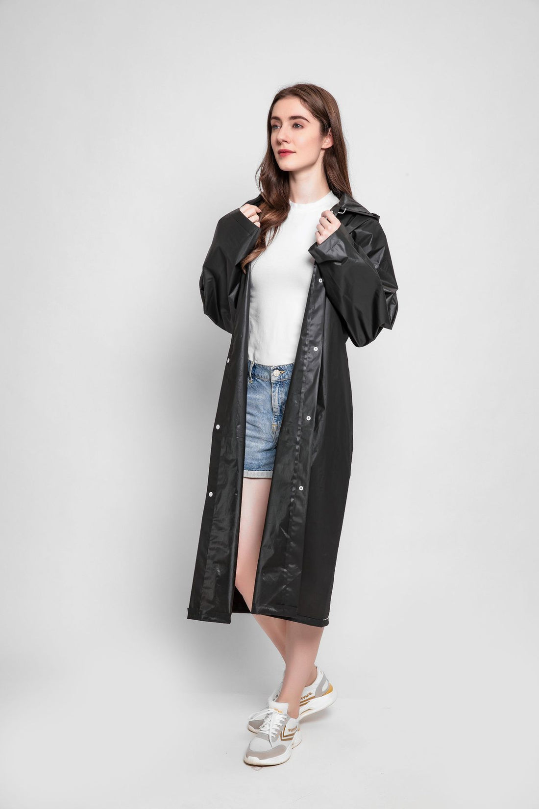 1pc Breathable Hooded Button-Down Raincoat