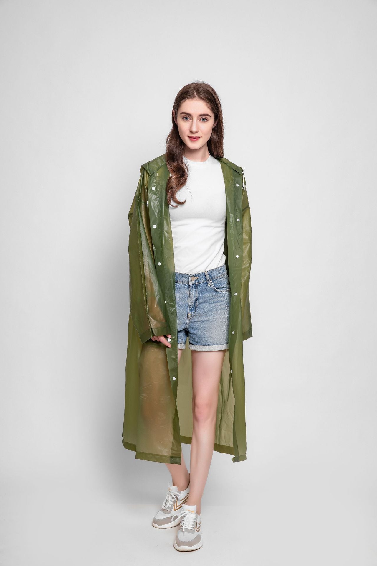 1pc Breathable Hooded Button-Down Raincoat