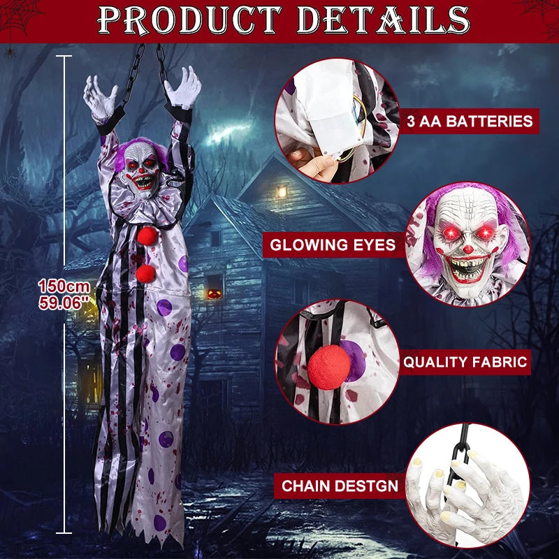 Halloween Decorations Electric Voice-activated Hanging Ghost Clown Hanging Ghost Haunted House Horror Decoration Props