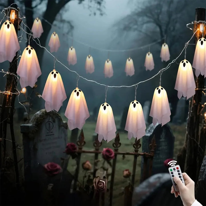 Ghost Halloween Lights, 8 Modes Waterproof String Garland, Indoor Outdoor Decorations for Party, Haunted House, Fireplace, Porch