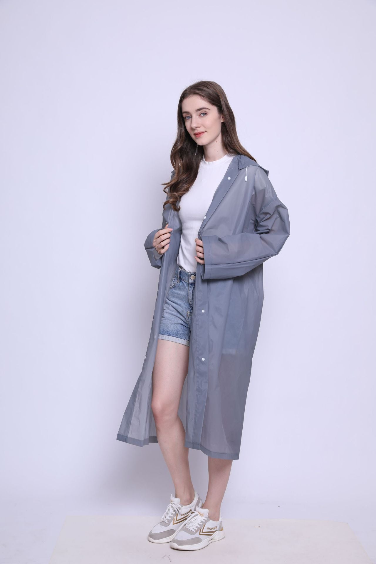 1pc Breathable Hooded Button-Down Raincoat