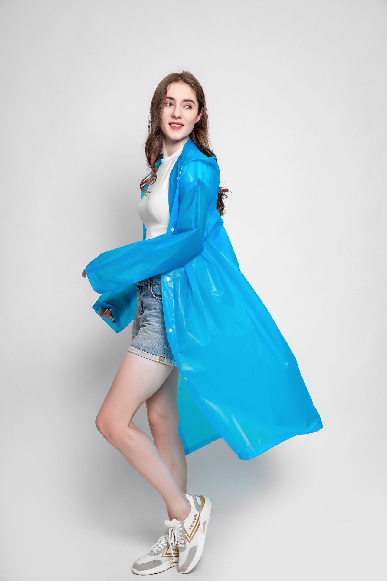 1pc Breathable Hooded Button-Down Raincoat