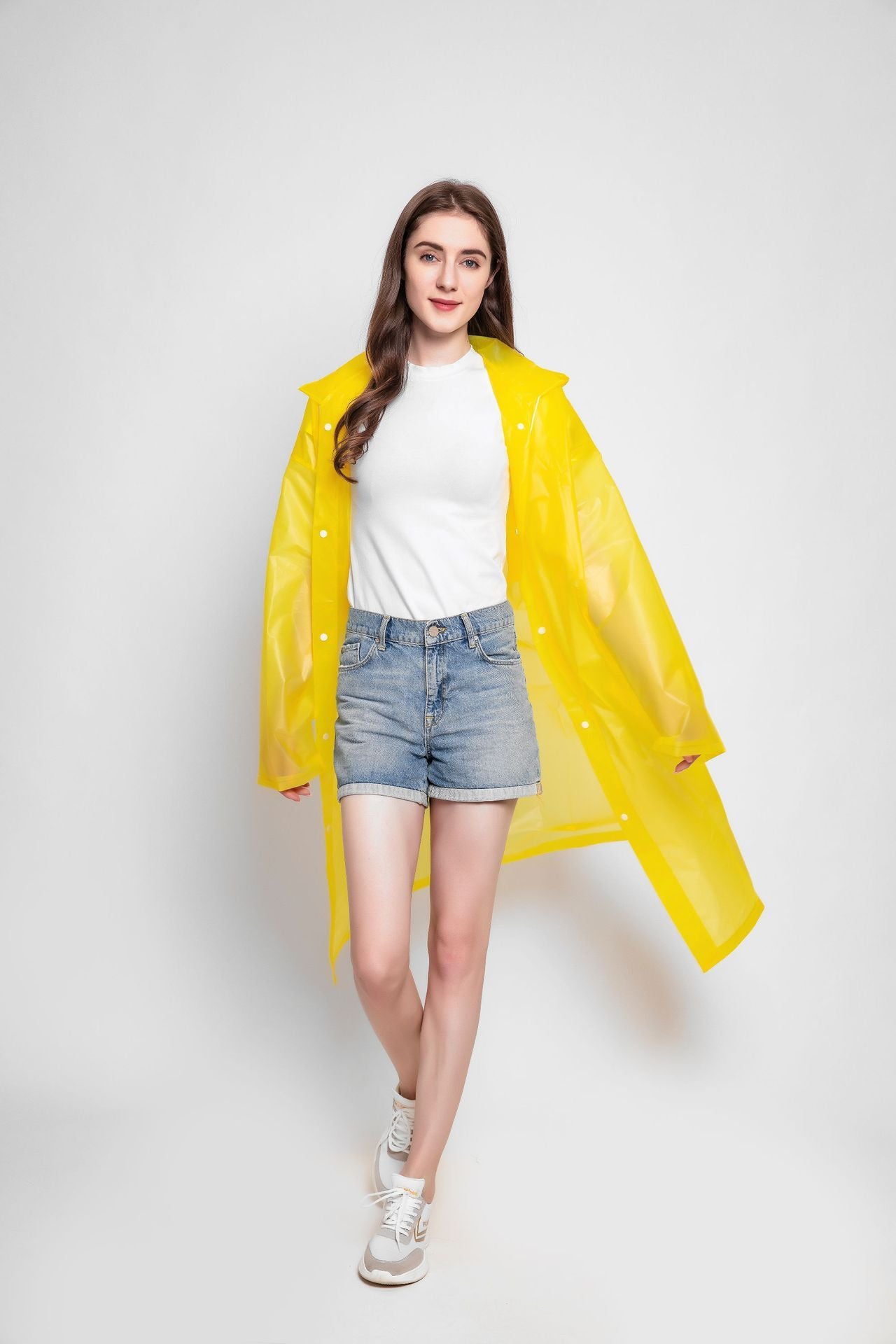 1pc Breathable Hooded Button-Down Raincoat