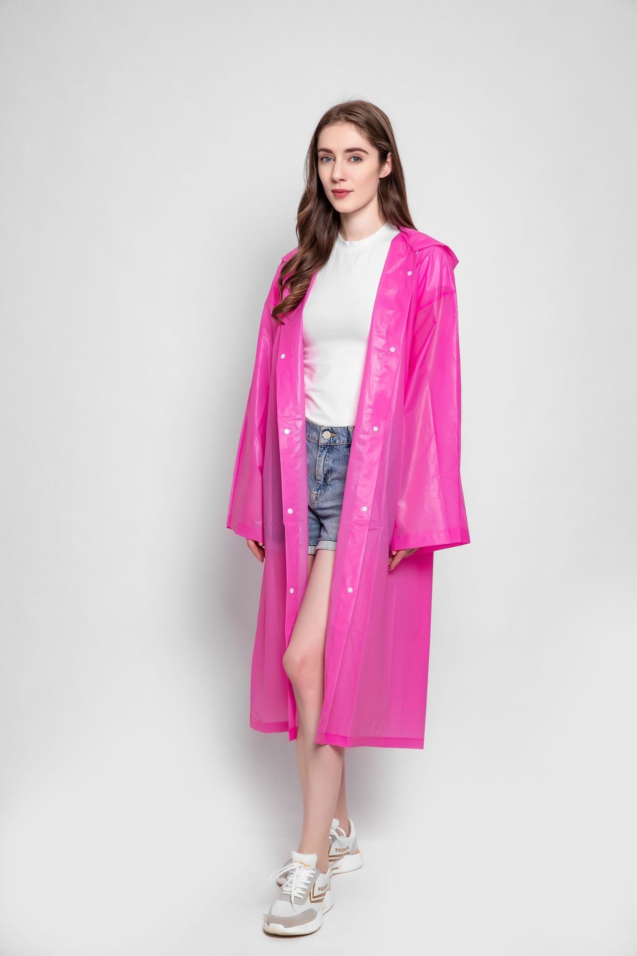 1pc Breathable Hooded Button-Down Raincoat