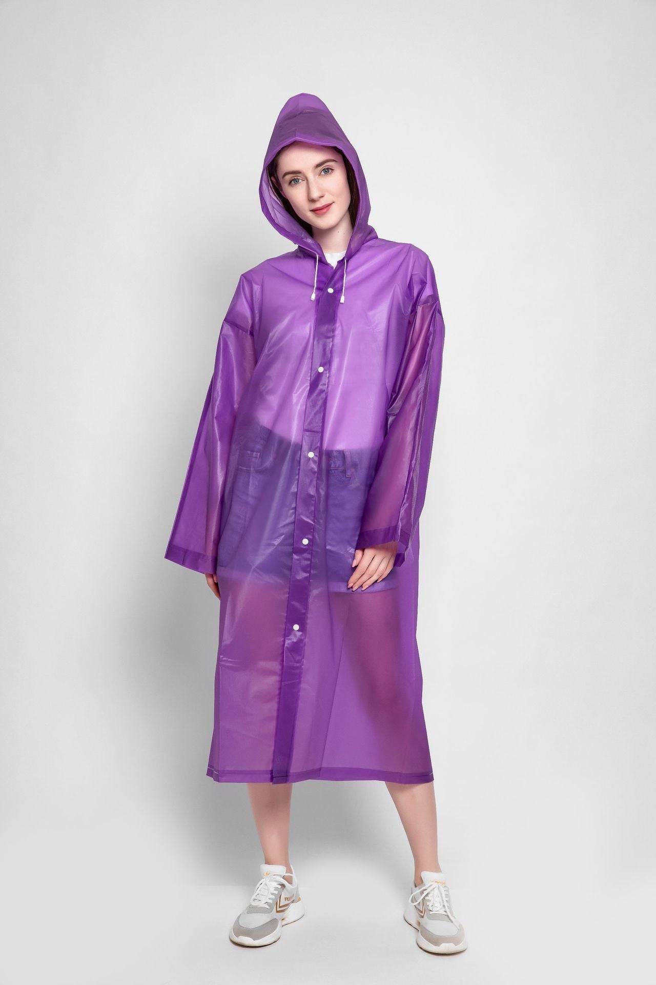 1pc Breathable Hooded Button-Down Raincoat